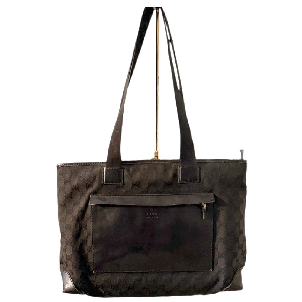 Adorable Authentic Gucci Black Monogram Leather and canvas tote- very good con🩷